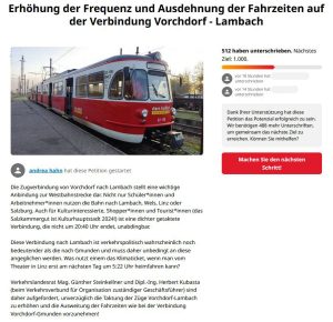 Petition Vorchdorferbahn vulgo Pemperlbahn